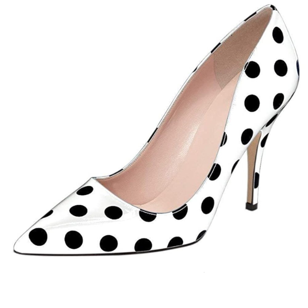 YDN Chic Pointed Toe Mid Heel Pumps Polka Dots